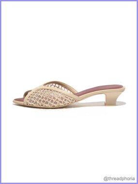 Womens Peep Toe Mesh Chunky Heel Sandals Slip-On Summer Mules